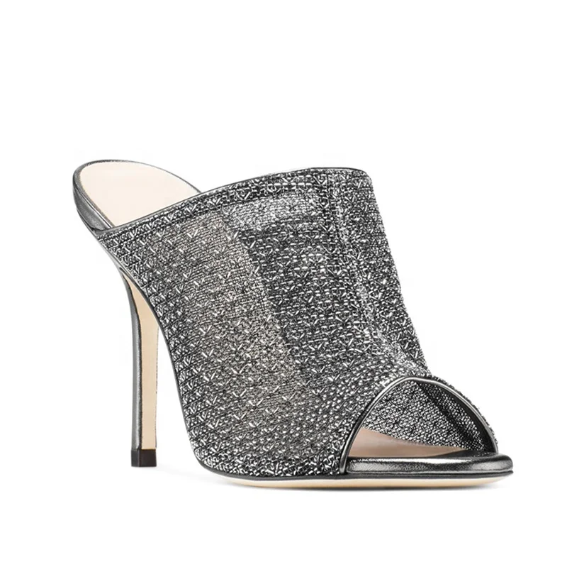 

Heeled Slippers Sandals for Women Open Toe High Heel Mules, Grey