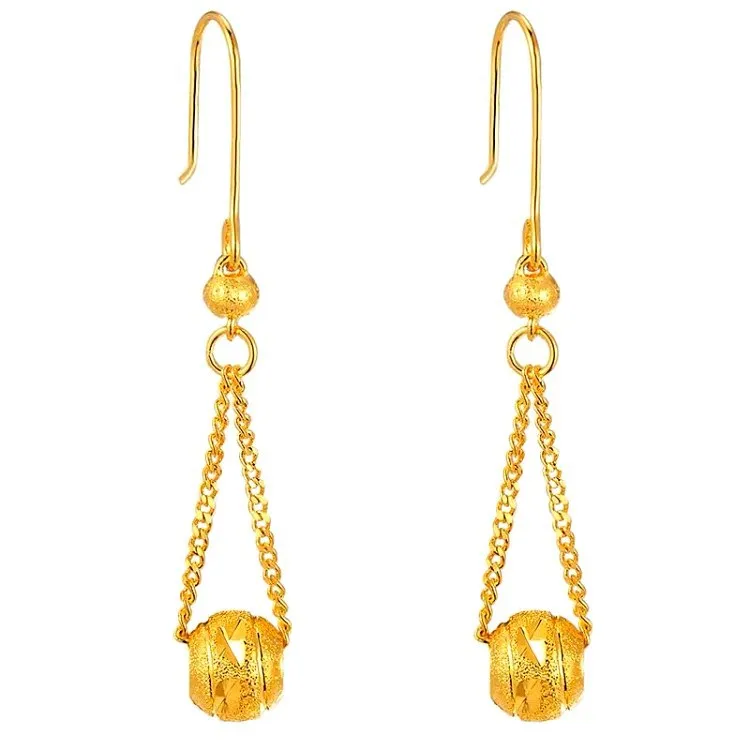 

Gold Plated Car Flower Transfer Bead Earrings Exquisite Craftsmanship Gold Round Bead Earrings Ladies Jewelry