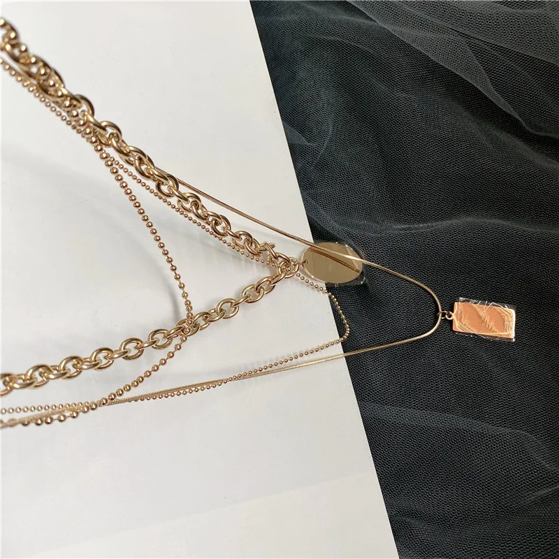 

DANYUAN goold polished mirror coin pendant multi layer statckable necklace female women four layer women sweater chain necklace, Picture