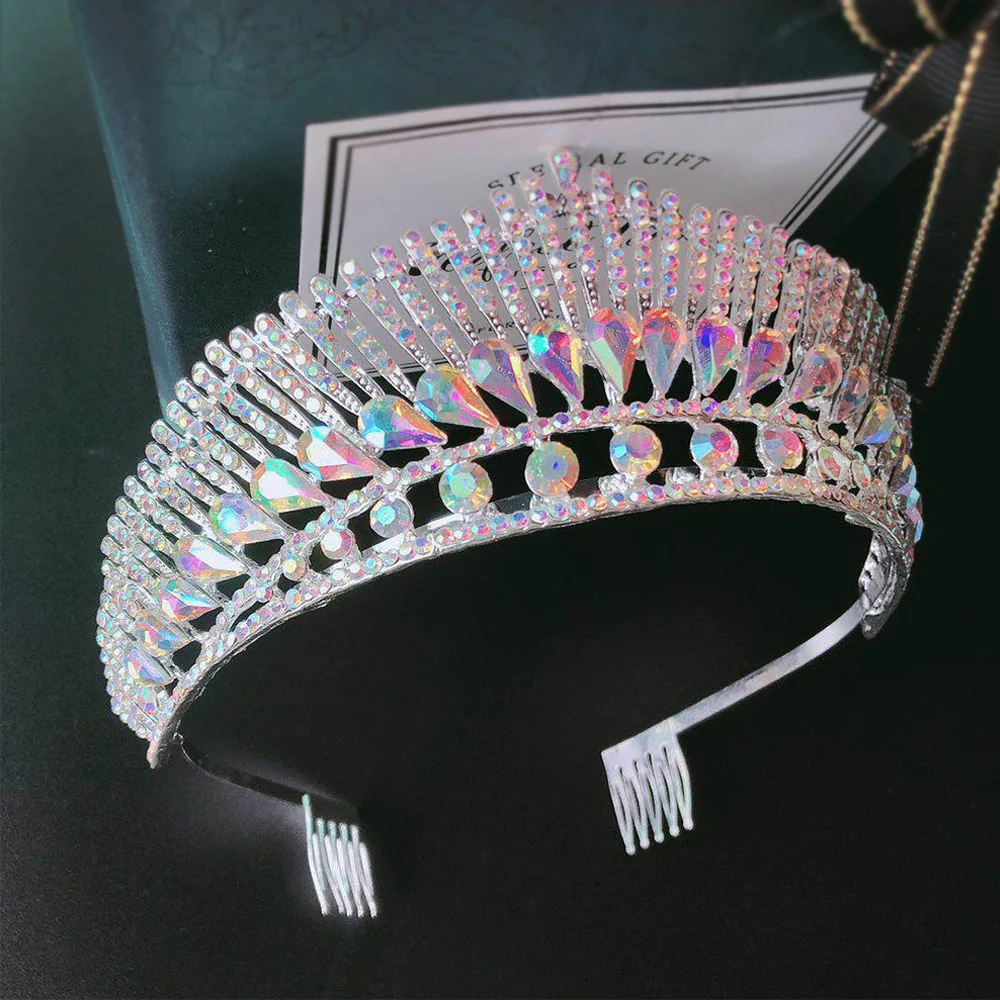 

Jachon New wedding headdress headband crown set with AB colour diamond crystal bride Peacock style crown wedding accessories, As picture