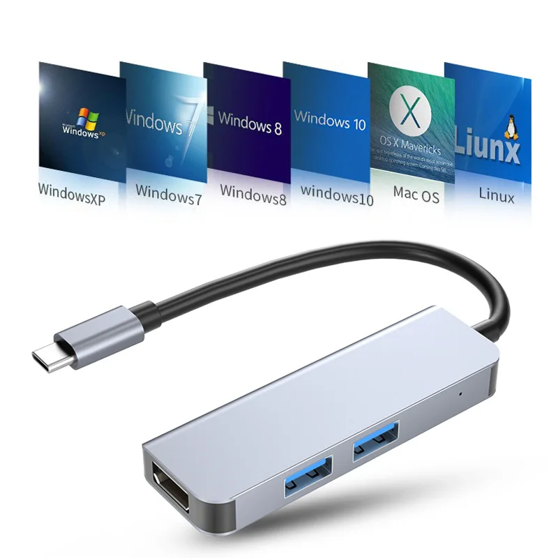 

Type-C 3 in 1aluminum alloy USB HUB docking station, supports Apple mobile phones and tablets, Support oem