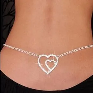 Costume Jewellery Rhinestone Double Heart Belly Waist Chain Lower Back Wedding Bridal Jewelry 2