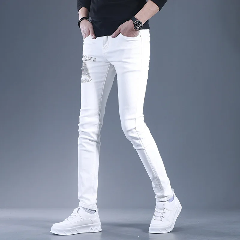 

Men's white jeans Men's slim pants Stretch casual pants men's new summer thin