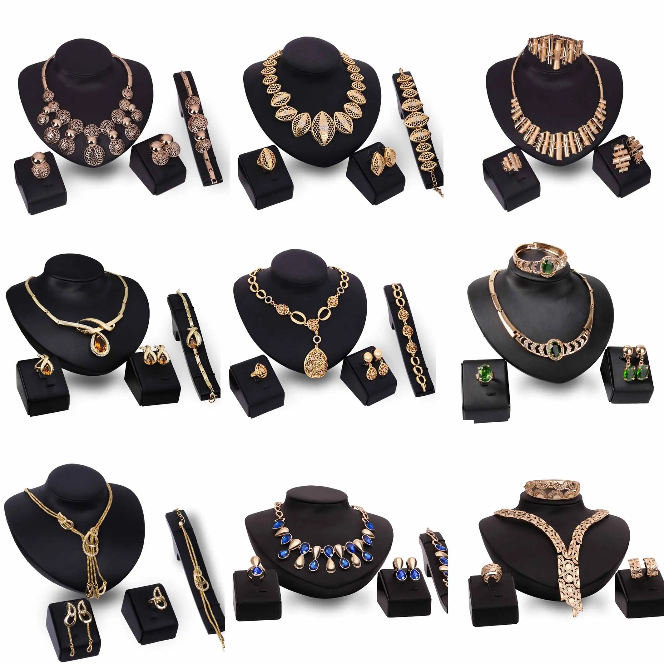 

CLARMER Fashion Metal alloy Women Jewelry Set Saudi 18K Gold Plated Cheap Bridal African Crystal Rhinestone Jewelry Set