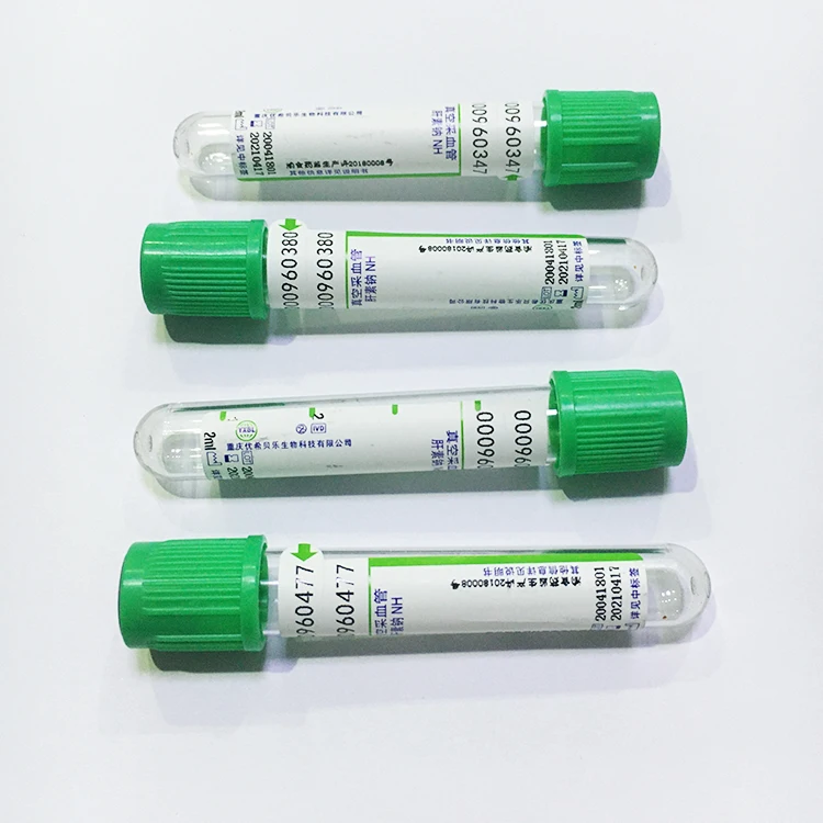
Green Top Disposable Heparin Lithium Blood Collection Tube 
