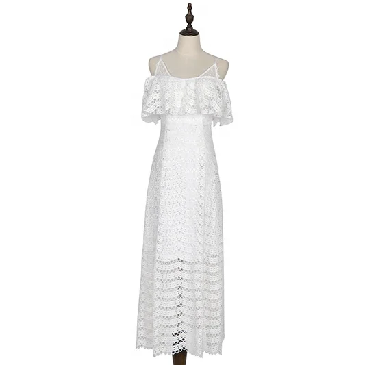 

The Most Fashionable Customizaed White Color European Style Sexy Off Shoulder Delicate Lace Patterns Long Dress with Hidden Zip