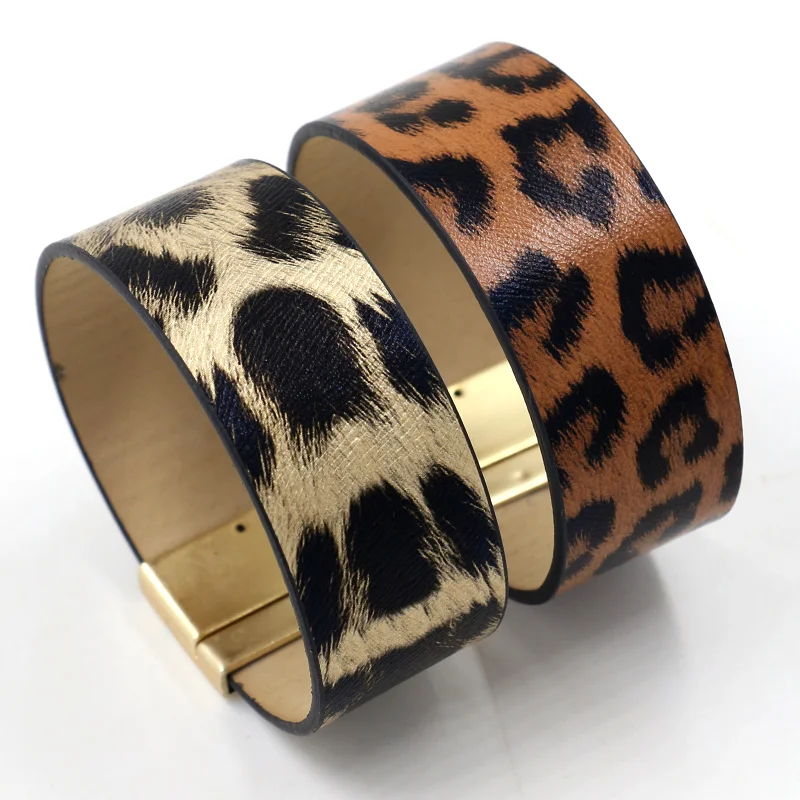 

Leopard Printed PU Leather Bracelet For Women Personalized Exaggerated Magnetic Buckle Bracelets, A#,b#