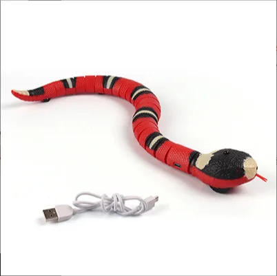 TOPS Intelligent Obstacle Avoidance Remote Control Snake Toy Electric Sensing Rattlesnake Cats Pets Silver Ring Small Plastic