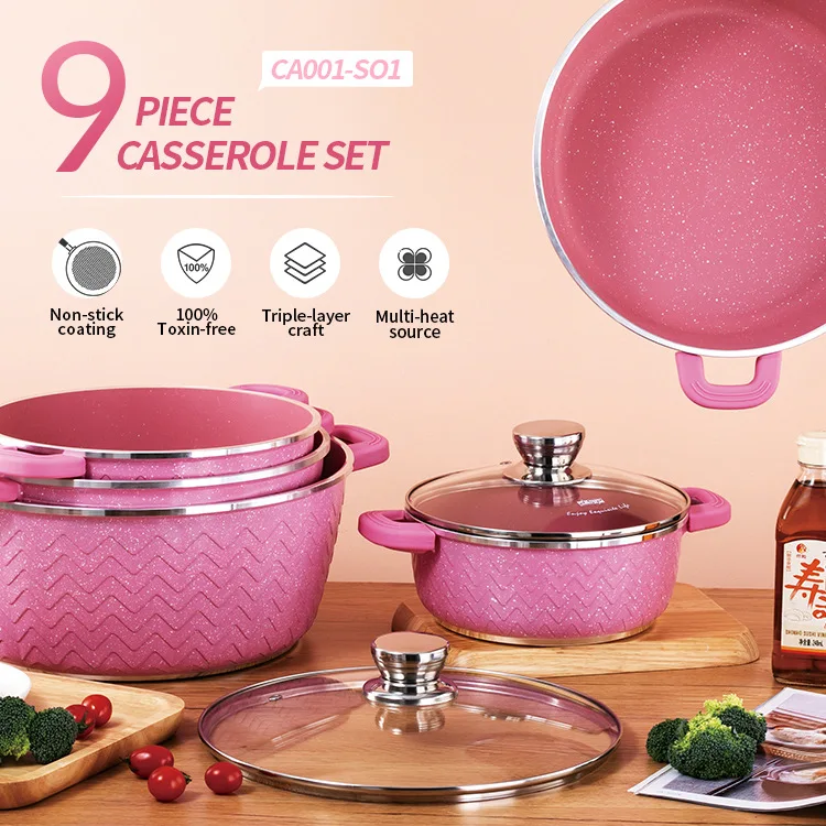 

Applicable Stove Cookware Set Nine-Piece Aluminum Non-Stick Pan Setes Large Capacity Casserole Shallow Casserole
