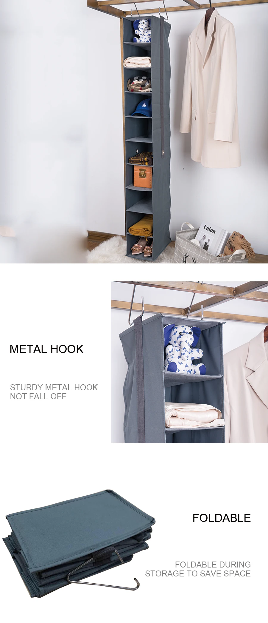 Organiser Hanging Shelf Shoes Clothing Fabric Hanging Storage Wardrobe