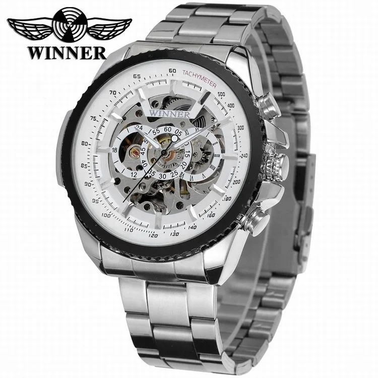 

2018 WINNER Fashion Design Black mechanical Watch Steel Automatic watch men black stainless steel band business Relogio Male-428
