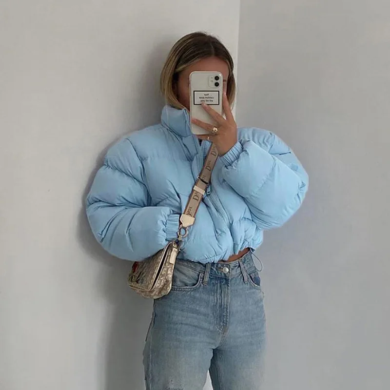 

Winter Blue Girls Bubble Puffy Padded Cropped Coat Popular Vintage Winter Jacket Woman