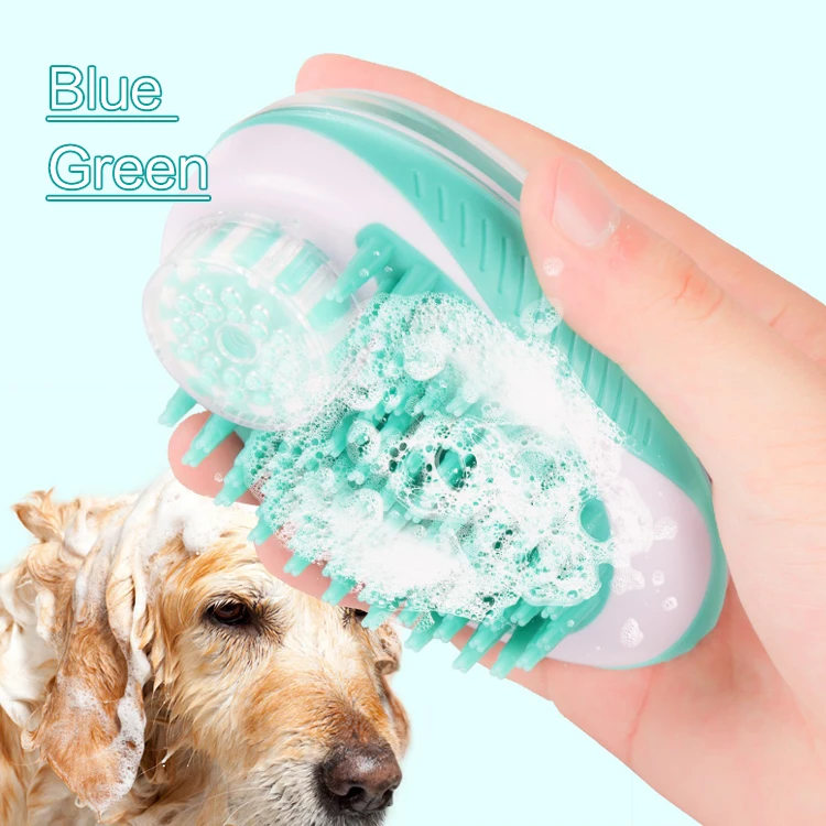 

Dogs Cats 2 in 1 Bath Cleaning Brush Shampoo Dispenser Pet Grooming Massage Brush, Green blue