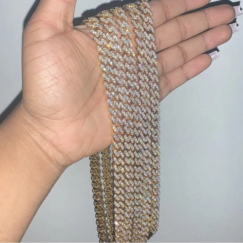 

Hip Hop Gold Iced Out Cuban Link Chain CZ Bling Rapper Diamond Necklace Jewelry