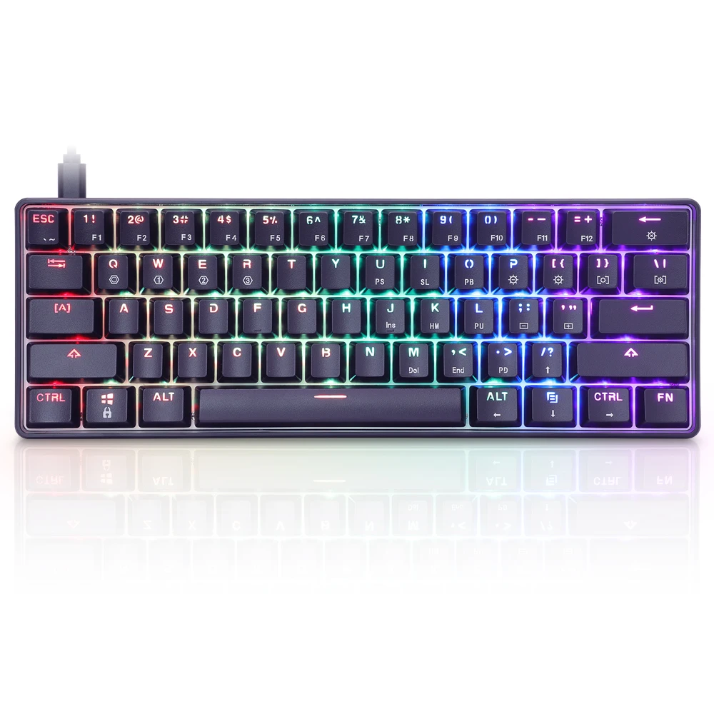 

GK61 Gateron optical switch hot swappable keyboard wired PBT 61keys RGB 60% mechanical keyboard, Black/ white