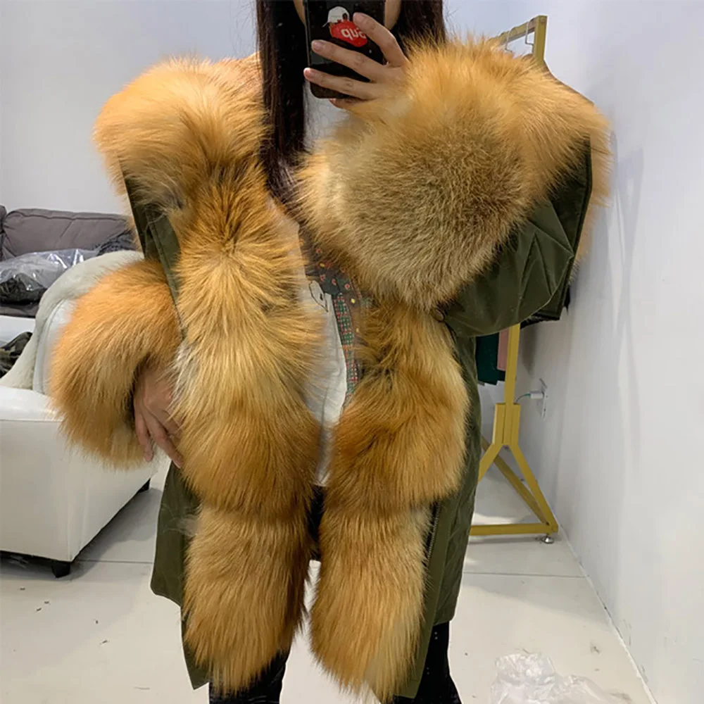 

Winter Warm Ladies Real Fox Fur Parka Women Natural Raccoon Fur Jacket Coat, Customized color