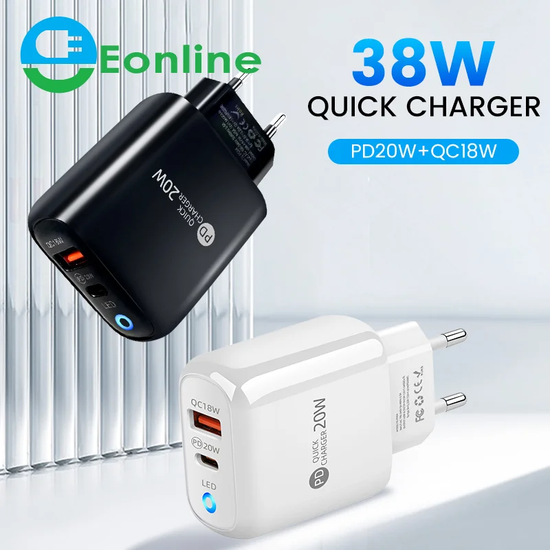 

38W USB C Charger QC3.0 LED USB Type C Charger Fast Charging Mobile Phone Wall Chargers For phone Samsung Xiaomi