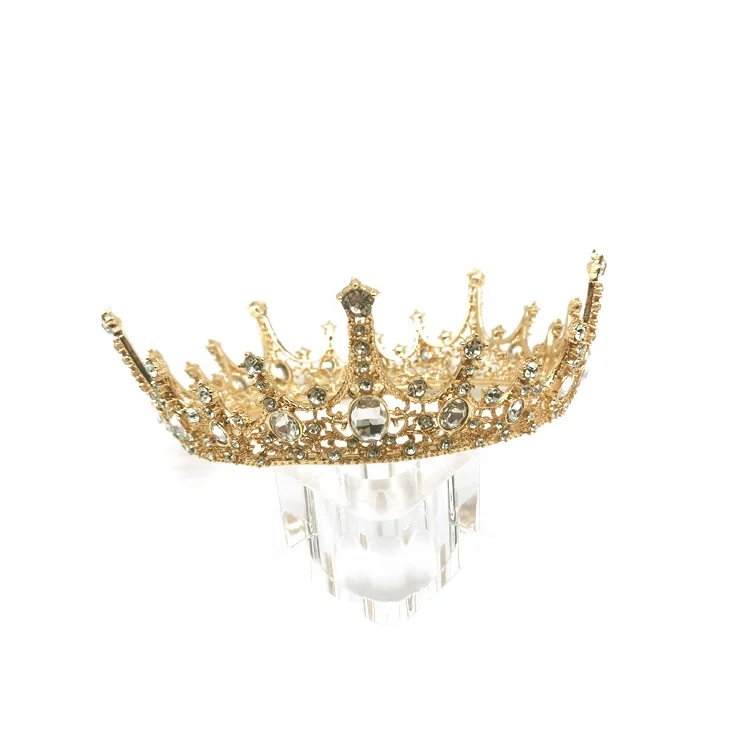 

Wedding Rhinestone Tiara Birthday Cake Crown Gold Metal Rhinestone Princess Crown for Flower decoration