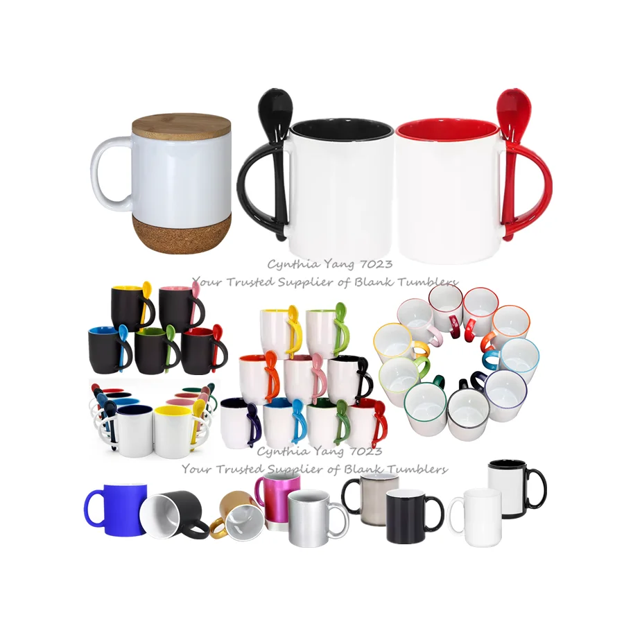 

US warehouse free shipping 11oz 15oz Color White Sublimation Ceramic Coffee Mugs with Spoon Lid Wholesale Sublimation Blank mugs