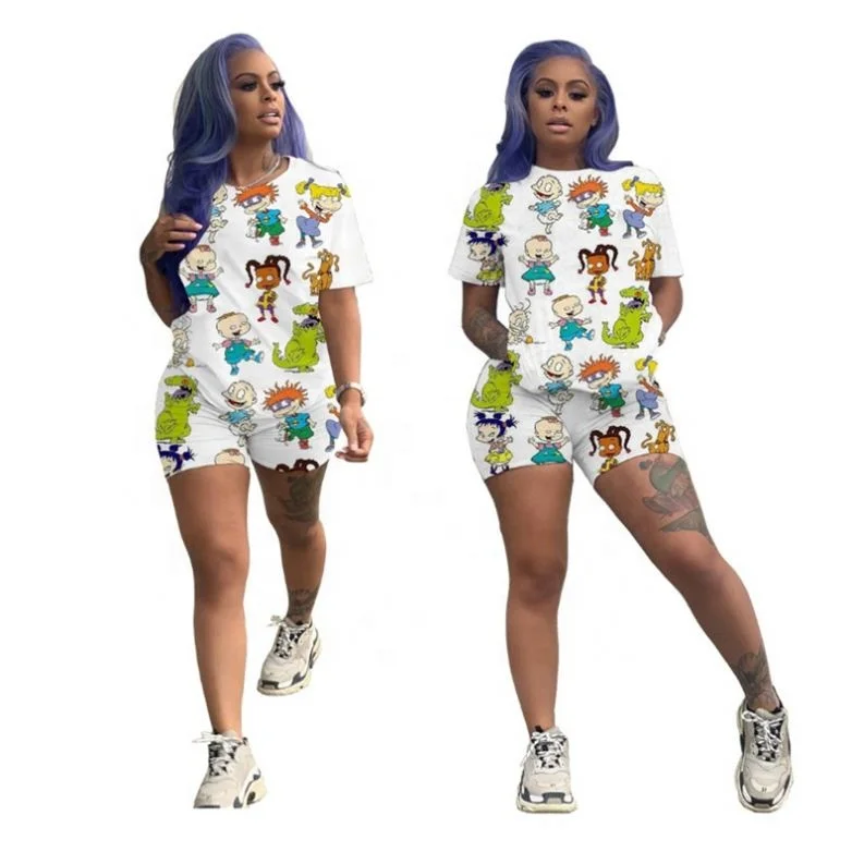 

Women's Two-piece Shorts Cartoon Fashion Casual Suit in Stock