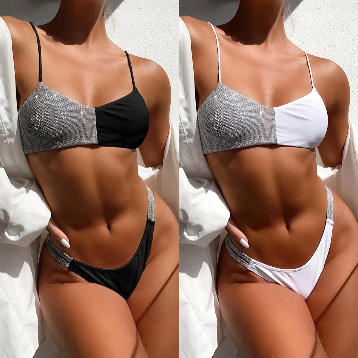 

Womens Private Label Swimsuits Fashion Bling Swimwear Wholesale Custom Sexy Designer Beachwear Bikini Woman 2021 Swimwear, Customized colors