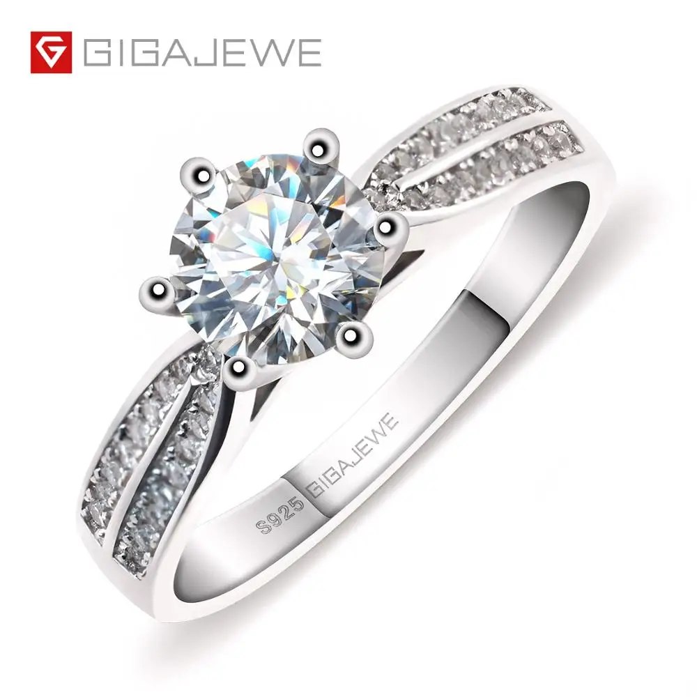

1.0ct 6.5mm EF Round 18K White Gold Plated 925 Silver Moissanite Ring Diamond Test Passed Jewelry Woman Girlfriend Gift, White f color