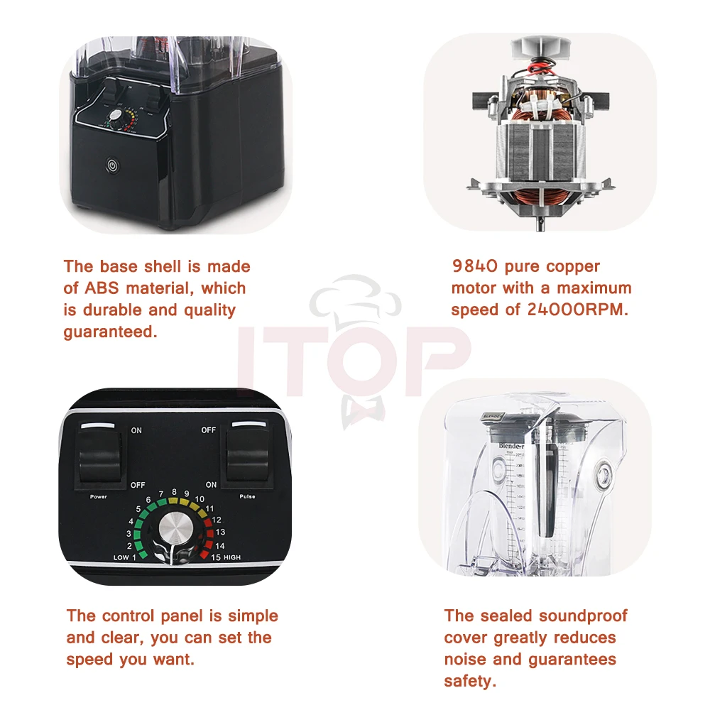 Commercial Blender Heavy Duty Blender for Smoothies with Sound Cover