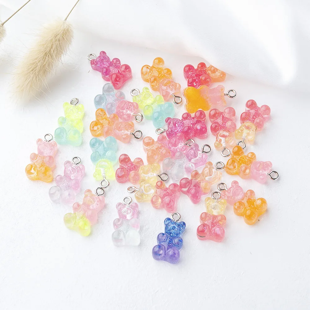 

2021 New Jewelry Finding Cartoon Style Resin Bear Animal Colorful Gummy Bear Jewelry Making Accessories, Yellow,pink,clear,white,black,purple,blue,red