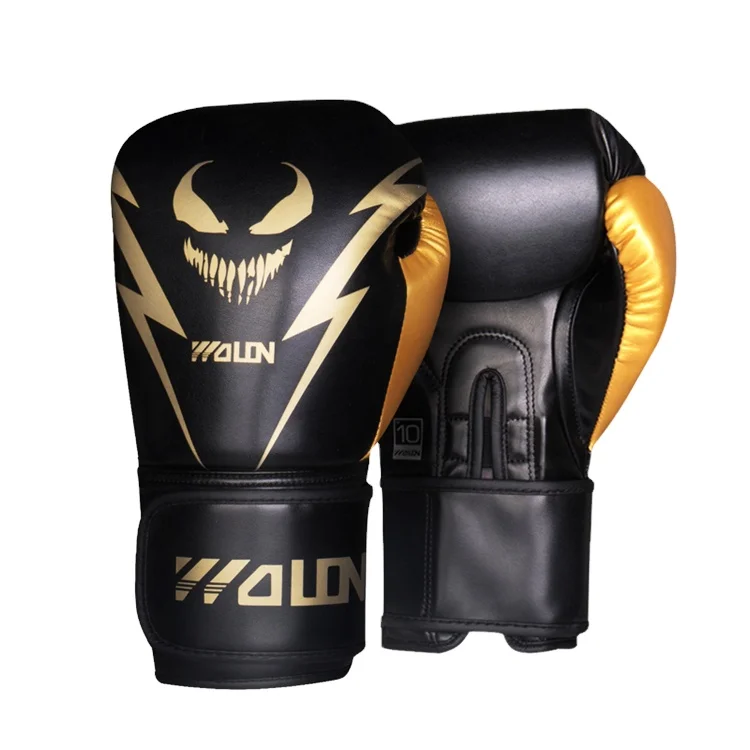 

WOLON Wholesale New arrival Design your own printed High Quality Special Muay Thai leather training Boxing Gloves, Black/red/blue/gold