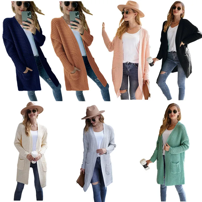 

2021 Fashion High Quality Fall Autumn Winter custom logo Knitted Long Coat Long Sleeve Jacket Ladies Cardigan Women's Sweaters, Picyure