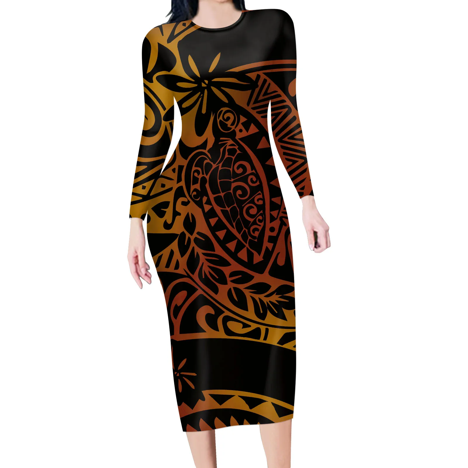 

Drop shipping Polynesian good quality Sea turtle Sublimation print Large size low price dresses black/white O-neck party Dres, Customized color