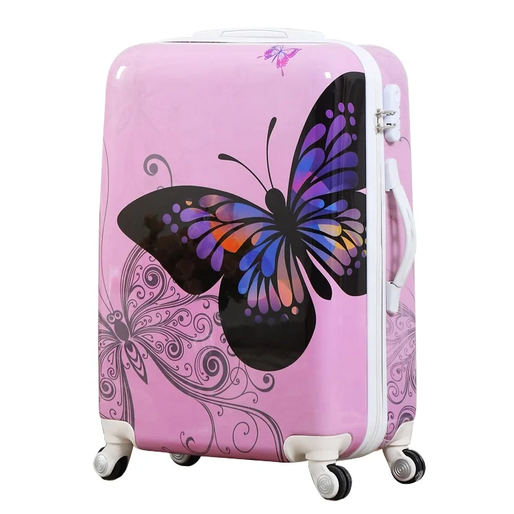 

Custom luggage fashion butterfly printing suitcase abs trolley luggage bag travel smart luggage, Customized