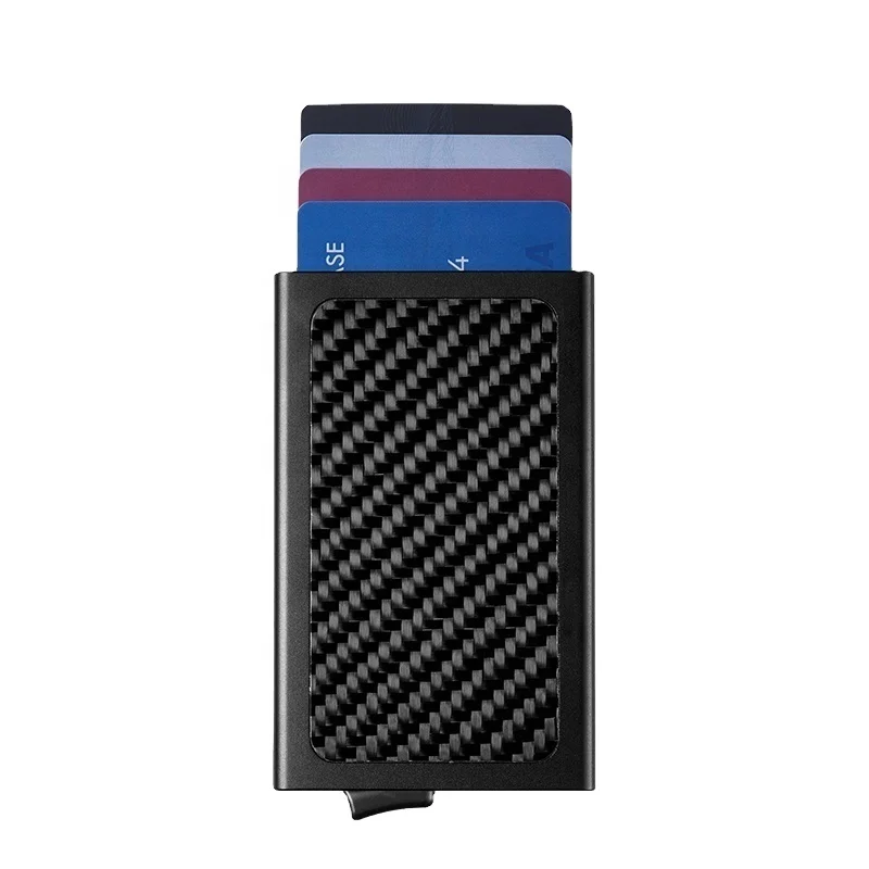 

New Arrival Custom Anti RFID Pop Up Slim Carbon Fibre Credit Card Holder, Black,silver