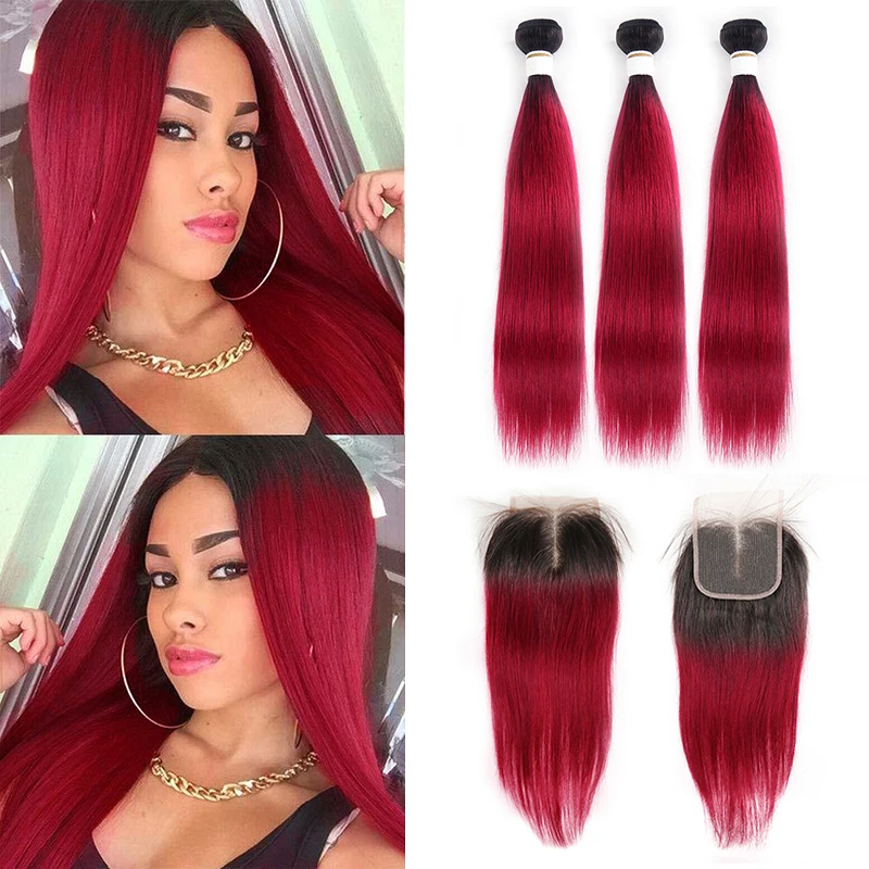 

X-TRESS Free sample ombre red colored raw indian human hair unprocessed virgin brazilian hair Cuticle Aligned Hair bundles