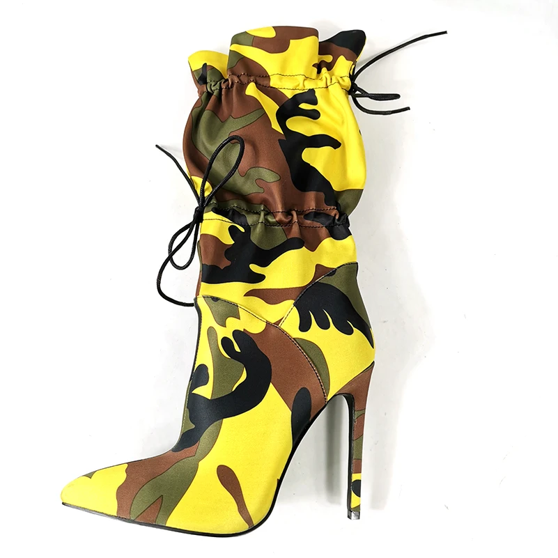 

OEM fashionable Camouflage Lycya Stiletto Toggle Ankle Boots Water Proof High Heel Women Booties, Orange/yellow/blue/pink/black