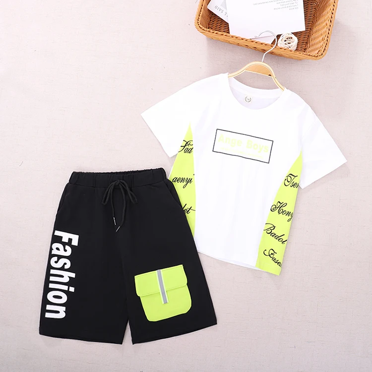 

Breathable Boys Clothing Summer Boys TShirt Shorts Kids 3-4 Years Boy's Clothing Set, Black, mint , orange