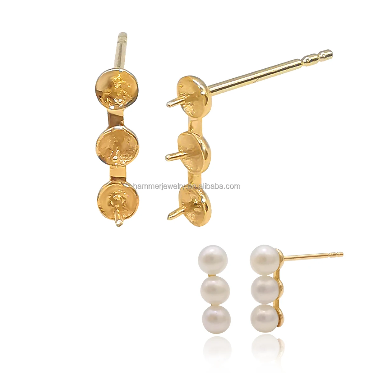 

Simple Design 14k 18k solid Gold Pearl Mounts Settings DIY Pearl Earring Real Gold Jewelry Findings