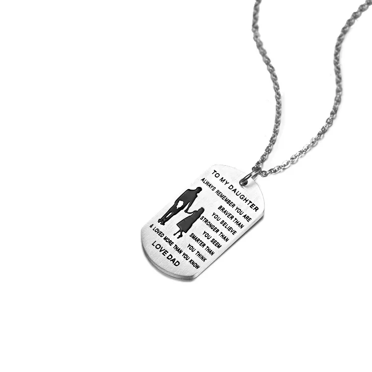 

TO my daughter son Stainless Steel Engraved Silver Dogtag family Pendant Necklaces for birthday gift