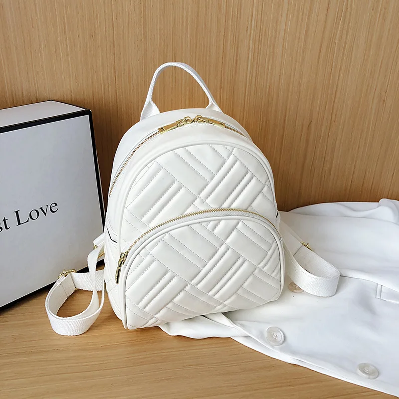 

2020 soft leather backpack women anti theft backpacks ladies handbags, Black/white