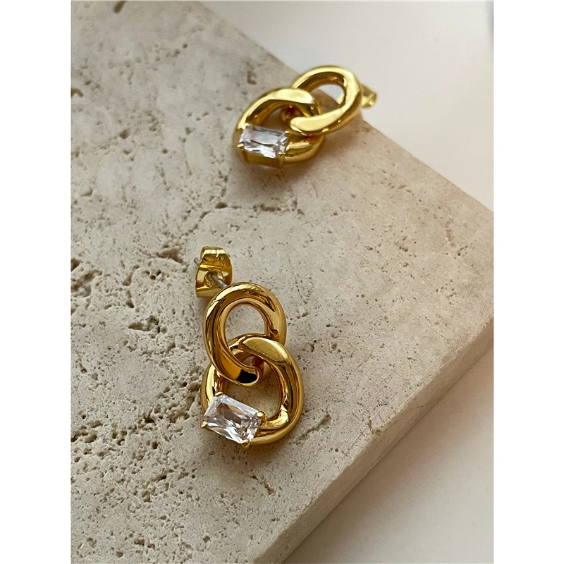 

Double Circle Curb Cuban Link Chain Cubic Zircon Earrings Brass 18K Gold Plated Earrings for Women Trendy Fashion Jewelry 2021, Gold/silver