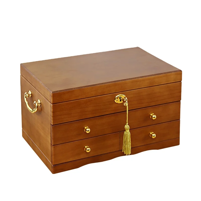 

Wholesale Display Jewelry Case Solid Wooden Vintage Style Jewelry Box For Dressing, Brown