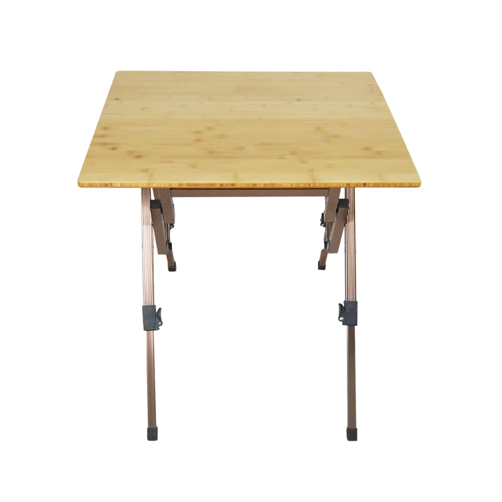Adjustable Height Outdoor Bamboo Picnic Table Aluminium Frame Folding
