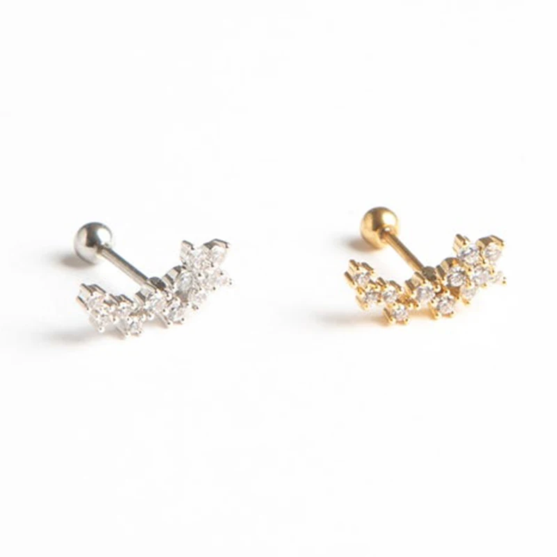 

s925 Sterling Silver Threaded Earrings Asymmetric Snowflake Diamond-set Zircon Stud Earrings