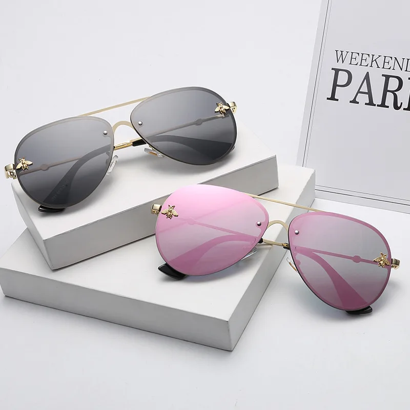 

SKYWAY Fashion Bee Sunglasses Custom Logo Design Wholesale New Women Men Double Bridge Metal Sun Glasses UV400