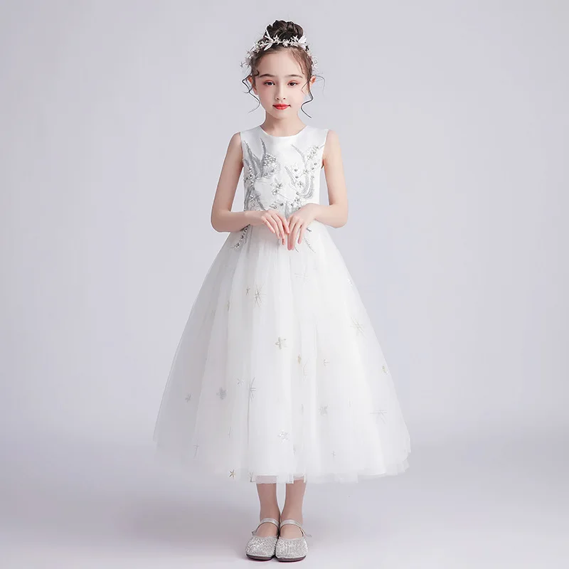 

girl's gown puff mesh children's wedding dress flower children's dress