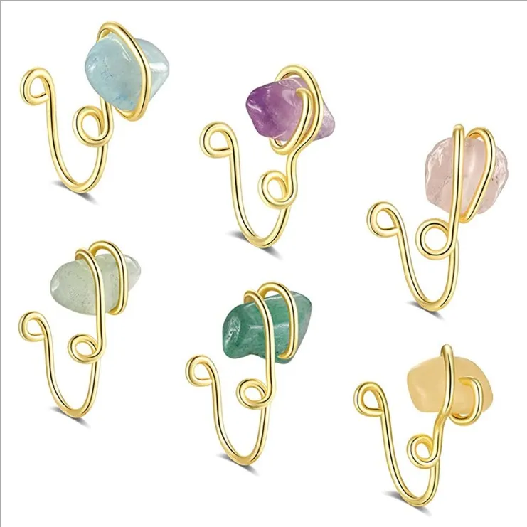 

Natural Stones African Nose Cuff Non Piercings Body Jewelry for Women Clip On Faux Nose Rings Natural Stone Crystal Nose Cuff, As the pictures