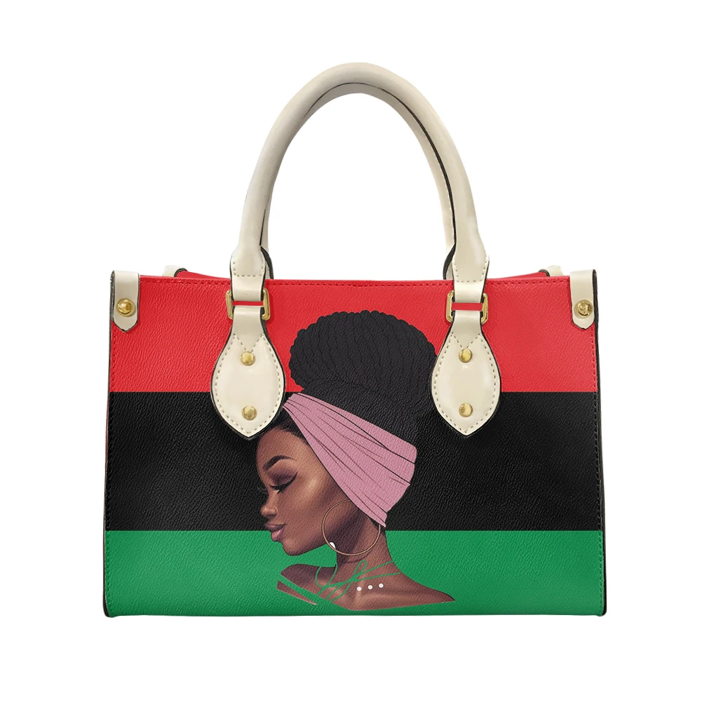 

African Girls Printing Customized Borsa Donna Handbags Women Leather Tote Bag Business Work Satchel Handtasche with Top Handles