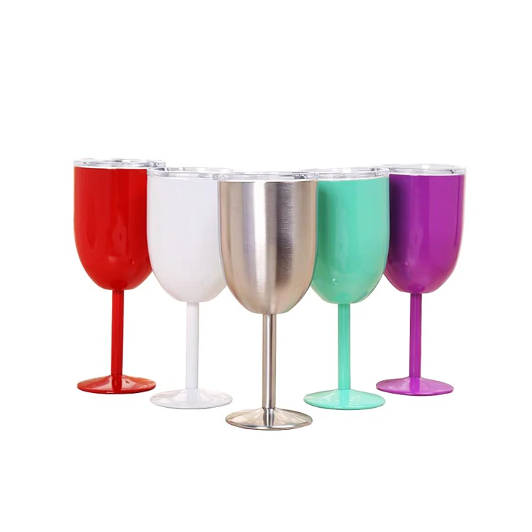 

Wholesale 10oz Colorful Double Wall Insulated Metal Goblet Stainless Steel Red Wine Glass Cup, Based pantone color number