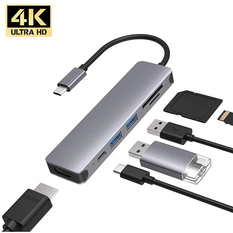 

Type C Hub Multifunctional Docking station 4K High-definition USB 3.0 6 in 1 TYPE C Hub adapter