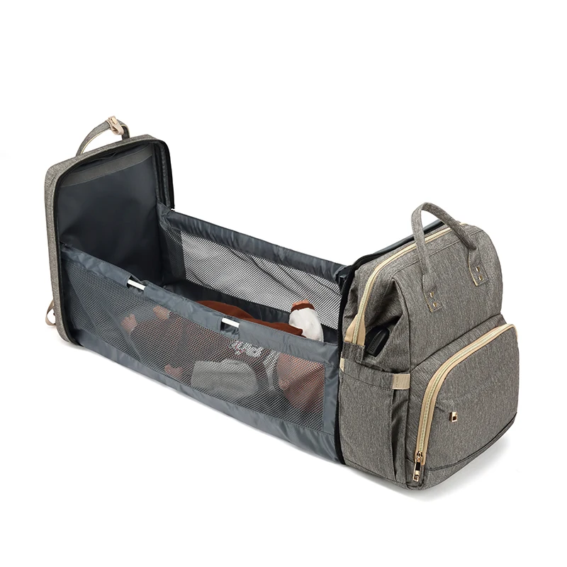 

Custom 3 In 1 Polyester Leather Caddy Bed Tote Baby Diaper Bags with Changing Station for Mother, Black/grey/green/orange